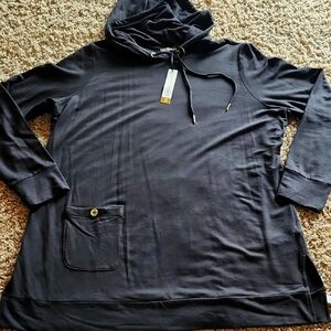 NWT Ambernoon Black Hooded Long Sleeve with Front Pocket Womans Size 1x